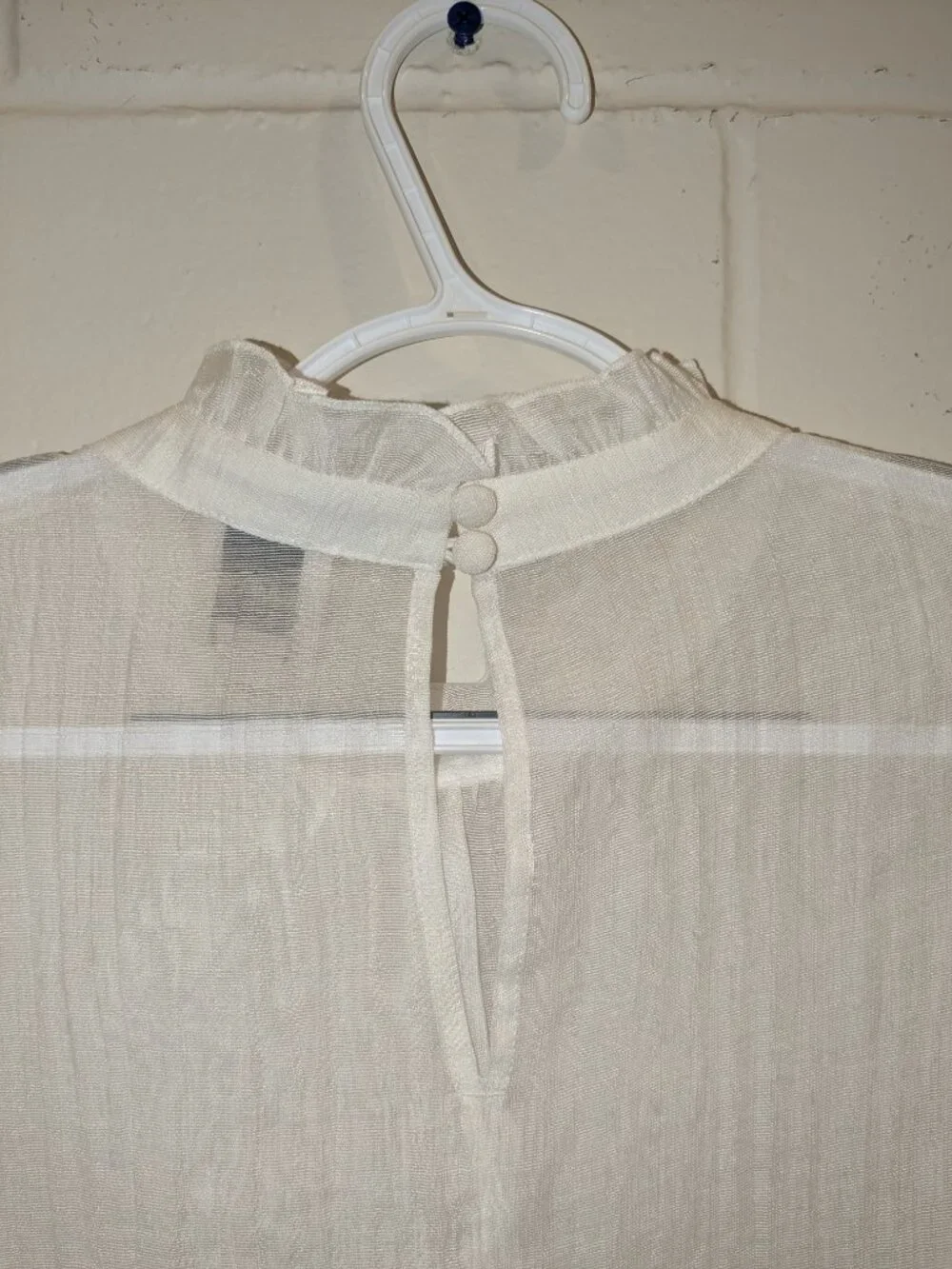 Maeve Anthropologie Sheer Mock Neck Long Sleeve Gauze Blouse Large Puff Romantic
